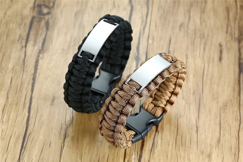 Personalized Survival Paracord ID Names Date Initials Bracelet Bangle for Men,9 inch, Black/Brown