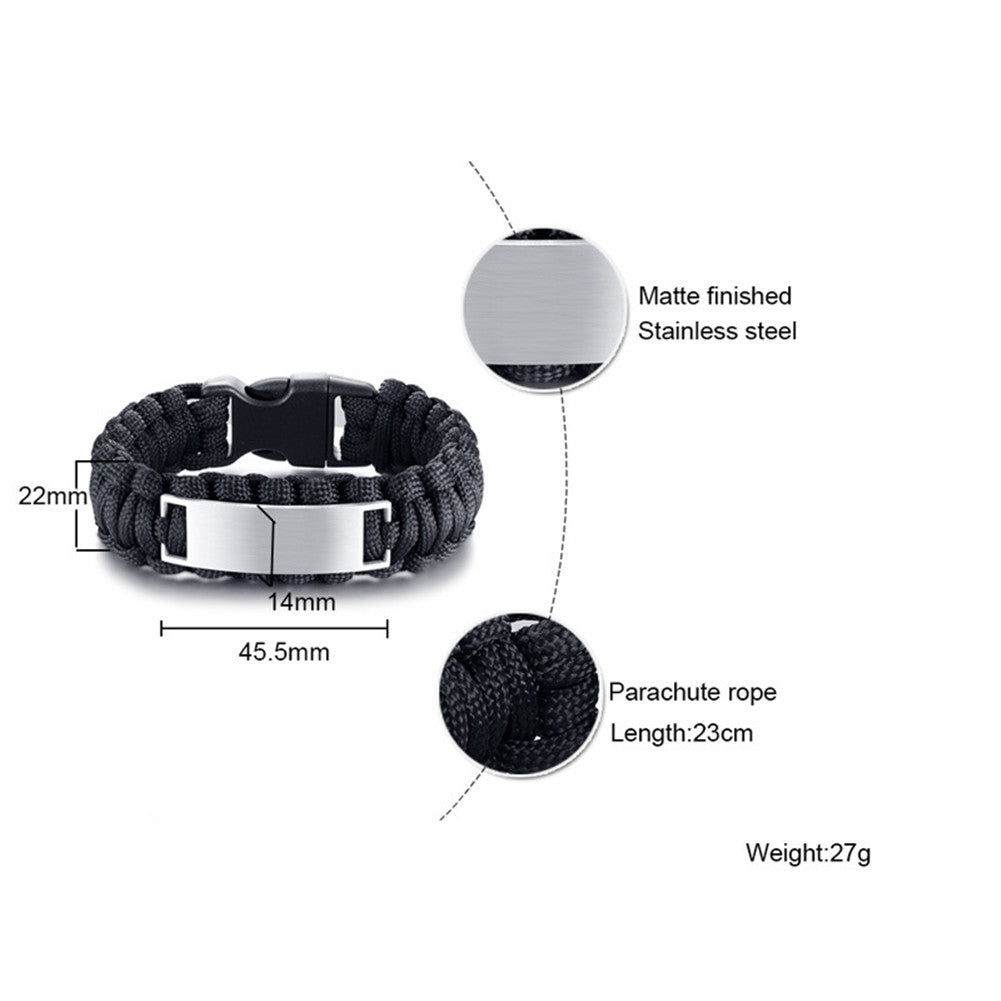 Personalized Survival Paracord ID Names Date Initials Bracelet Bangle for Men,9 inch, Black/Brown