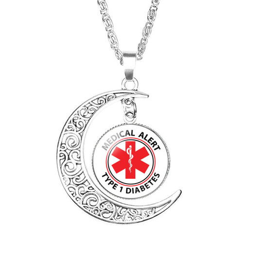 Type 1/2 Diabetes Sun Moon Medical Alert Necklace Pendant