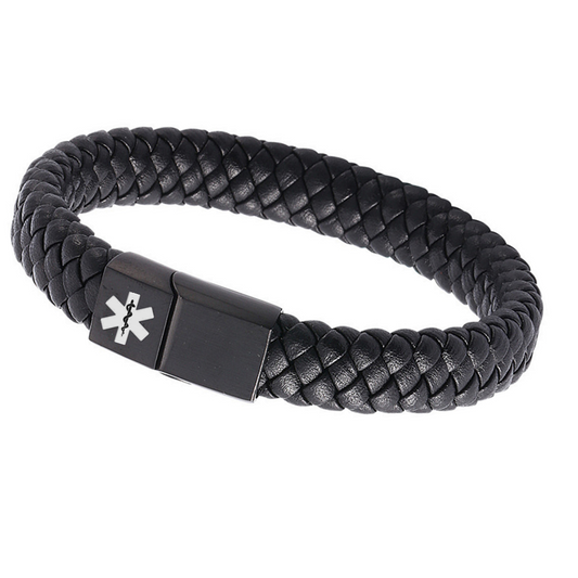 Adjustable Free Customized Engraved Medical Alert ID Leather Bracelet with Magnet Clasp,With Aid Bag, 18.5cm/20.5cm