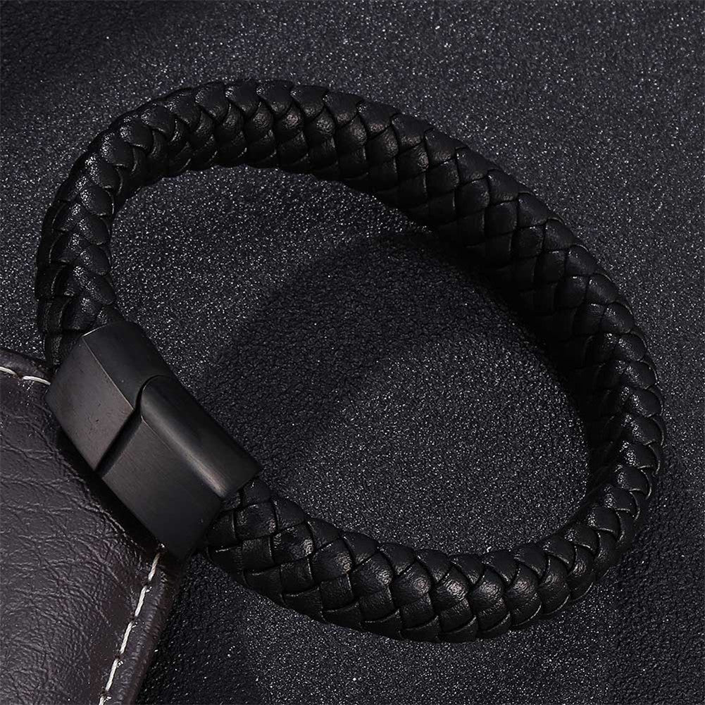 Adjustable Free Customized Engraved Medical Alert ID Leather Bracelet with Magnet Clasp,With Aid Bag, 18.5cm/20.5cm