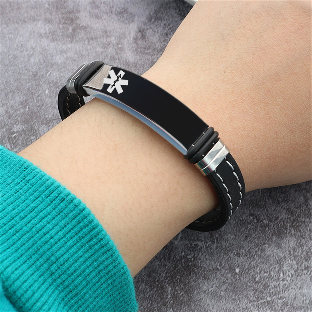 Black Silicone Medical Alert ID Bracelet Meds ICE Wristband for Emgergency, 8.26'', with Aid Bag