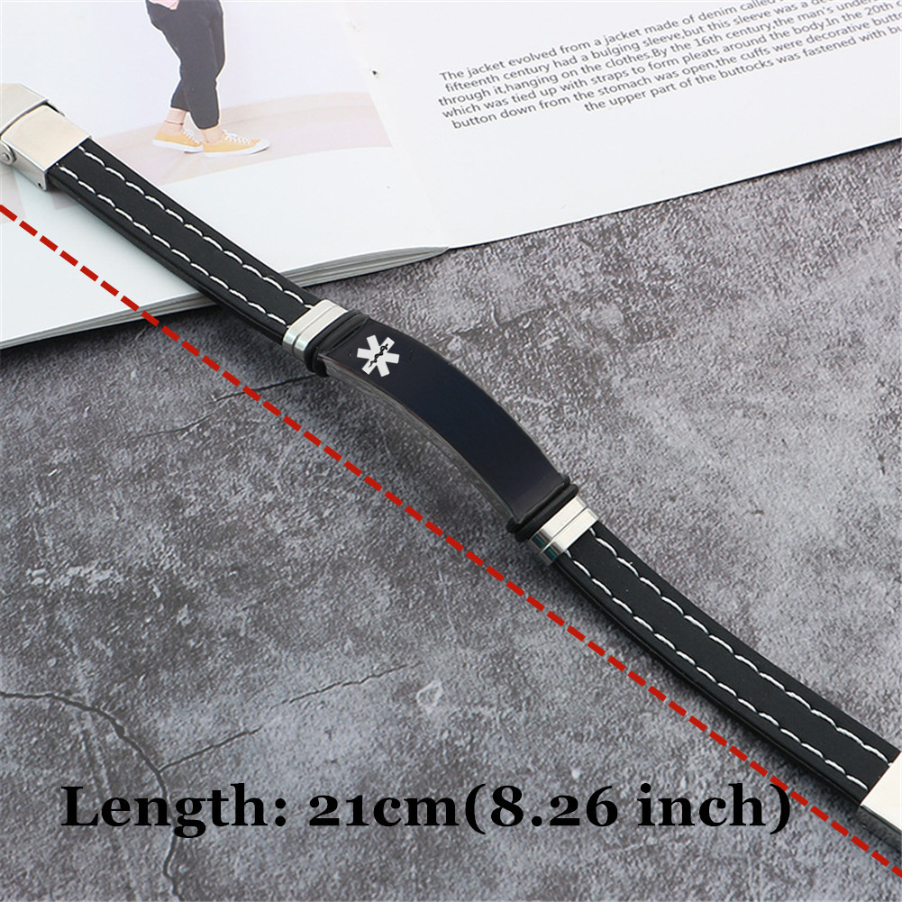 Black Silicone Medical Alert ID Bracelet Meds ICE Wristband for Emgergency, 8.26'', with Aid Bag