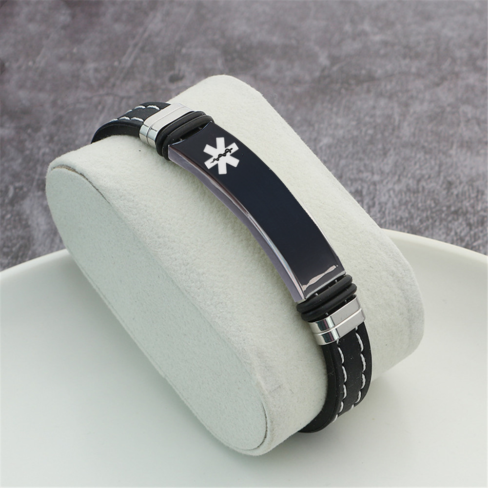 Black Silicone Medical Alert ID Bracelet Meds ICE Wristband for Emgergency, 8.26'', with Aid Bag