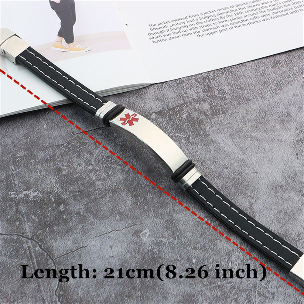 Stylish Medical Alert ID Stainless Steel Silicone Bracelet for Women Men, with Aid Bag