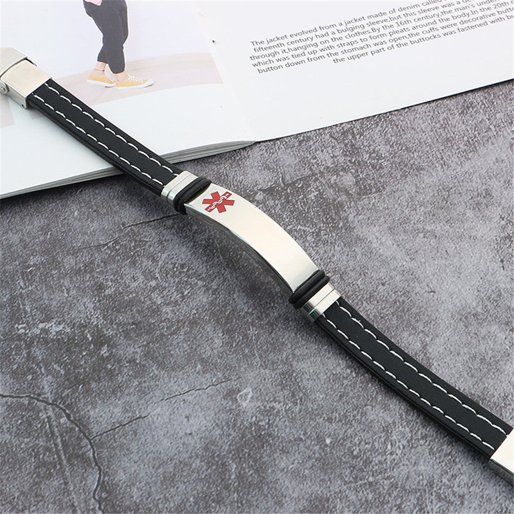 Stylish Medical Alert ID Stainless Steel Silicone Bracelet for Women Men, with Aid Bag