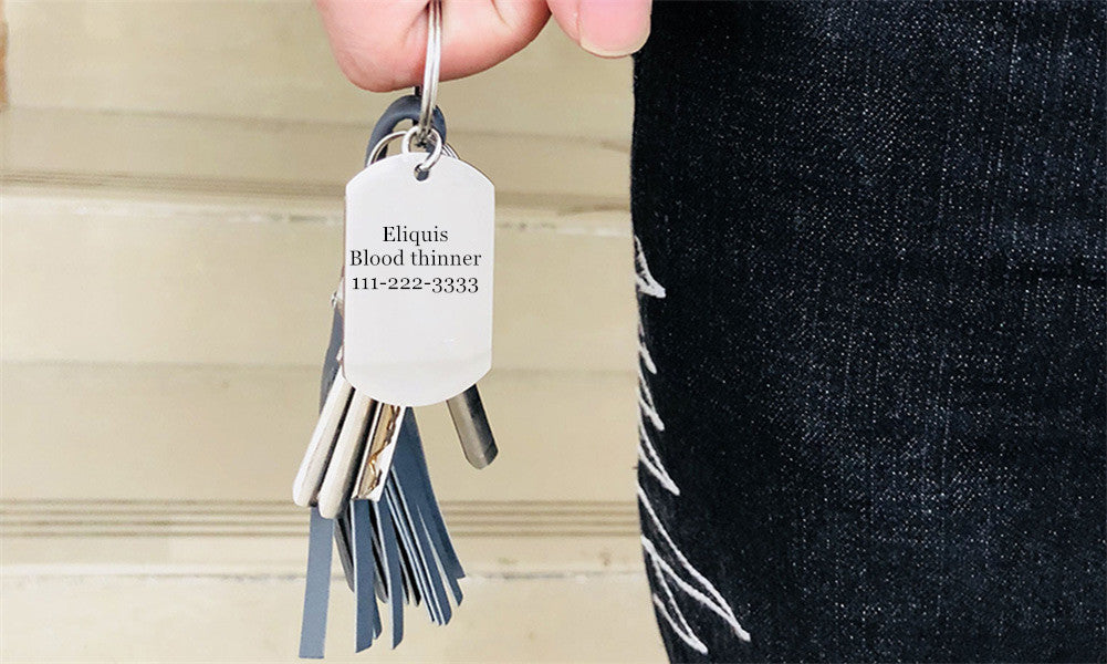 Personalized Stainless Steel Medical Alert ID Key Chain Key Ring Tag for Women Men
