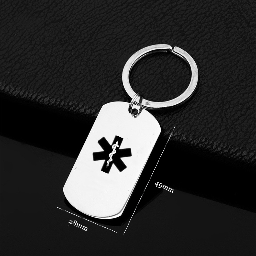 Personalized Stainless Steel Medical Alert ID Key Chain Key Ring Tag for Women Men