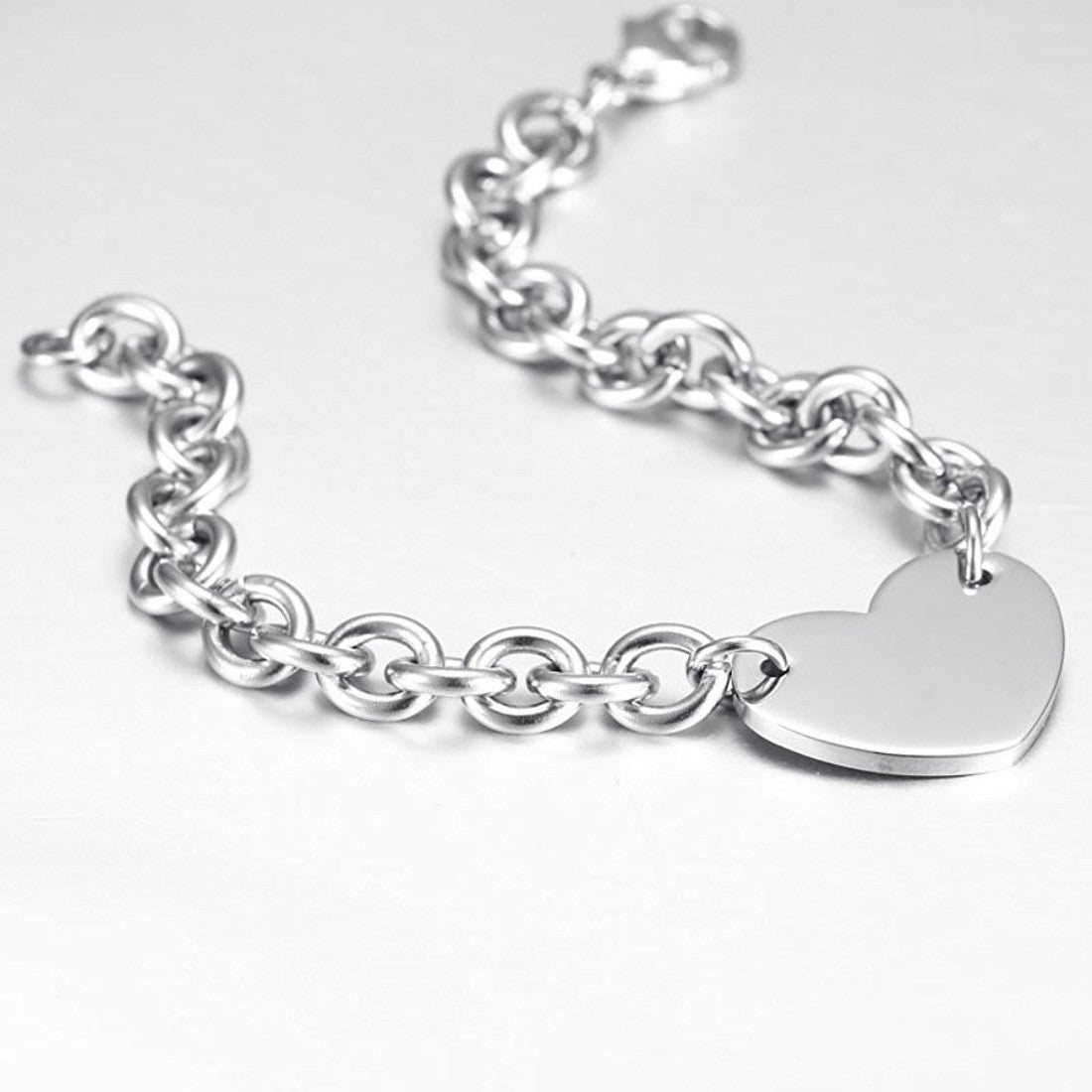 Personalized Medical Alert Heart Bracelet Rolo Chain Stainless Steel ID Bracelet Customized Jewelry, With Aid Bag