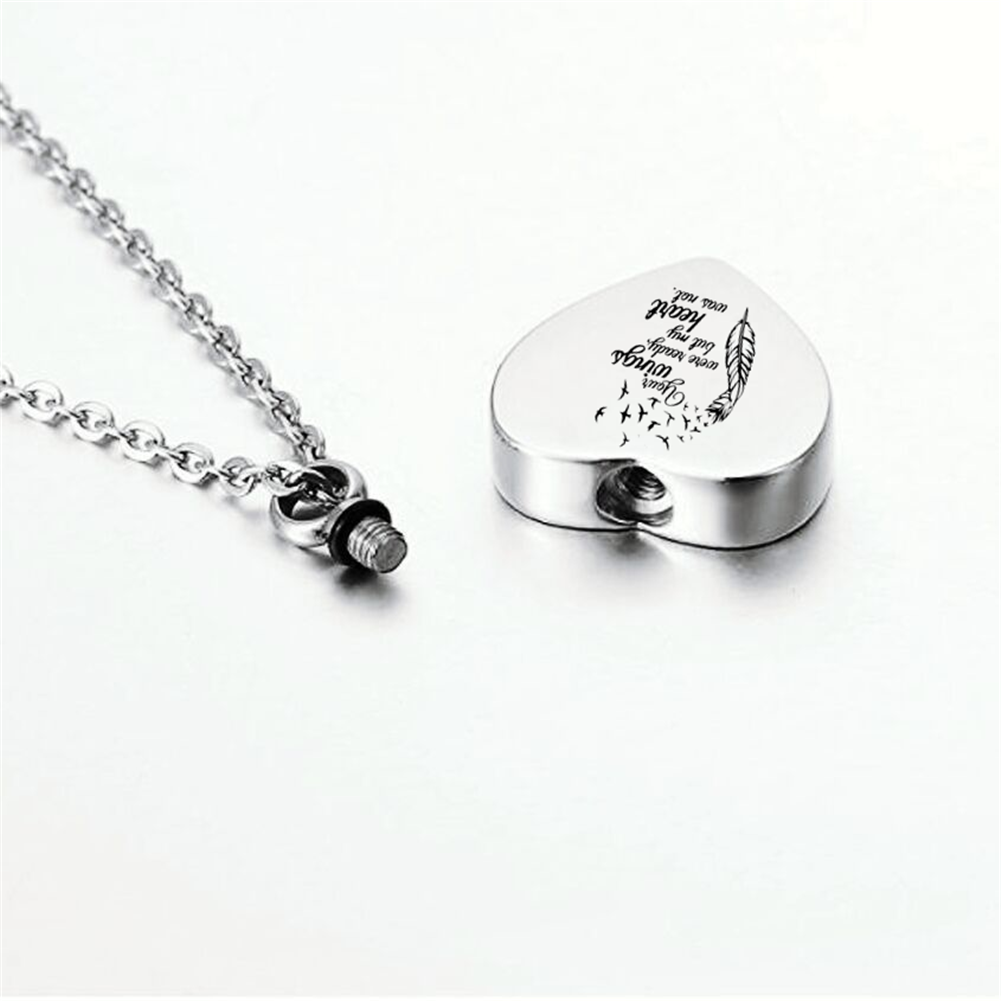 Your Wings Were Ready,My Heart Was Not, Heart Shaped Stainless Steel Cremation Urn Necklace Pendent for Human Pet Ashes
