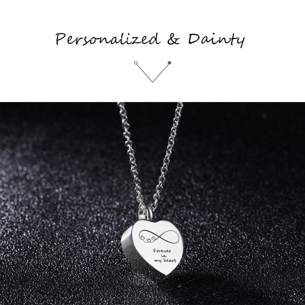 Stainless Steel Heart Shaped Infinity Cremation Urn Necklace Pendant for Ashes, Forver in my heart