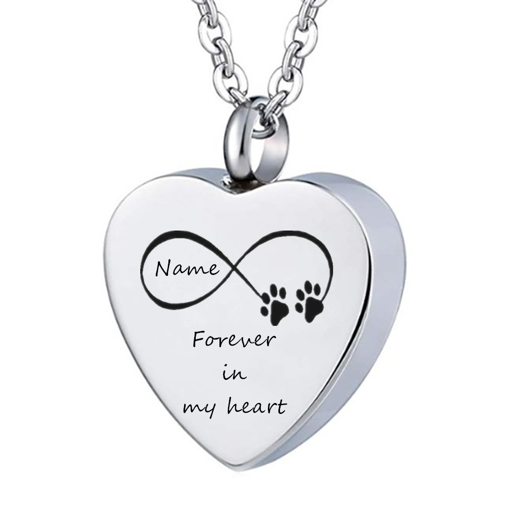 Personalized Name Date Engraved Pet Paw Cremation Urn Necklace for Dog Cat Ashes Keepsake Jewellery for Pet Loss