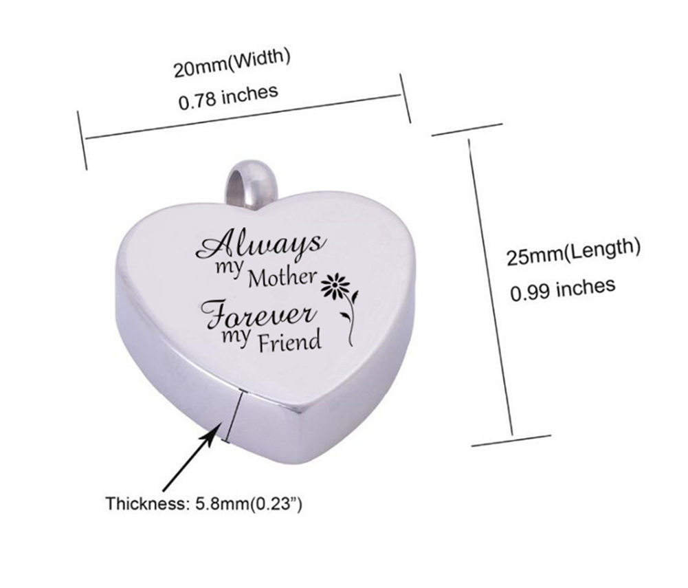 Heart Shaped Motehr's Cremation Urns Necklace Memorial Keepsake Jewelry for Mom Ashes-Always My Mother Forever My Friend