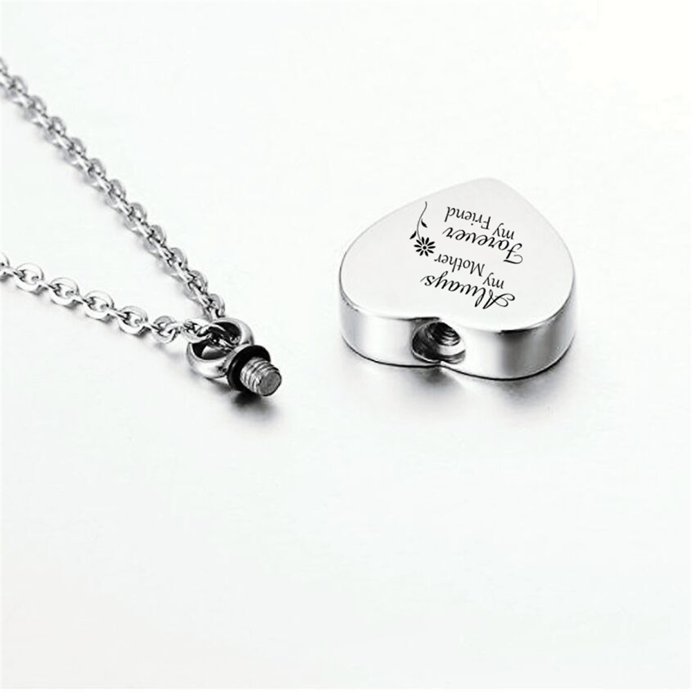 Heart Shaped Motehr's Cremation Urns Necklace Memorial Keepsake Jewelry for Mom Ashes-Always My Mother Forever My Friend