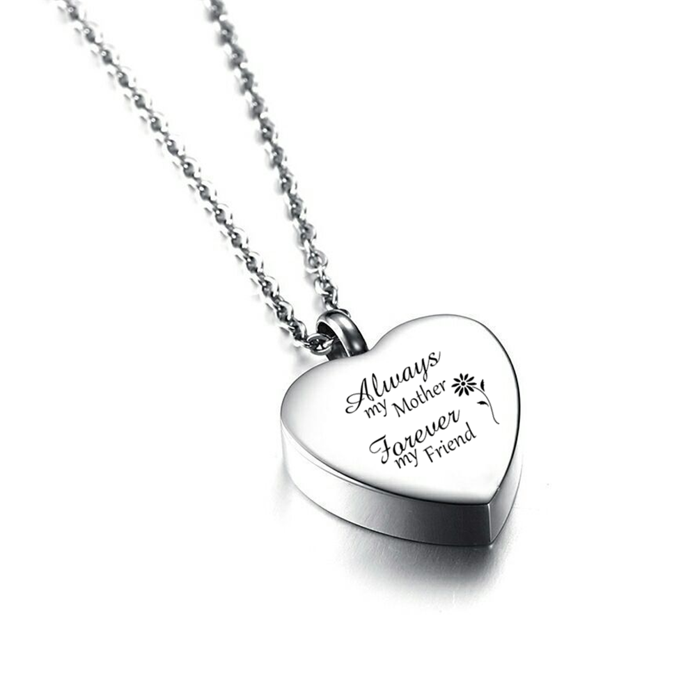 Heart Shaped Motehr's Cremation Urns Necklace Memorial Keepsake Jewelry for Mom Ashes-Always My Mother Forever My Friend