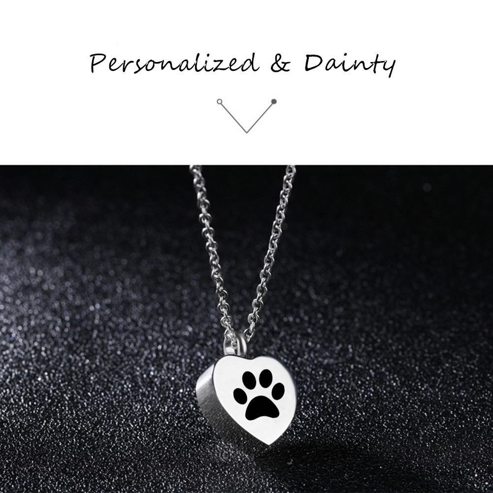 Personalized Name Date Engraved Pet Paw Cremation Urn Necklace for Dog Cat Ashes Keepsake Jewelry