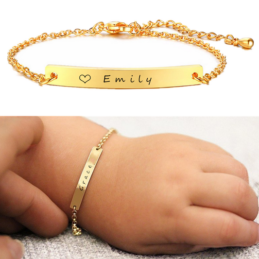 Personalized Custom 18K Gold Plated Baby Name Bracelet Stainless Steel Newborn Child Jewelry