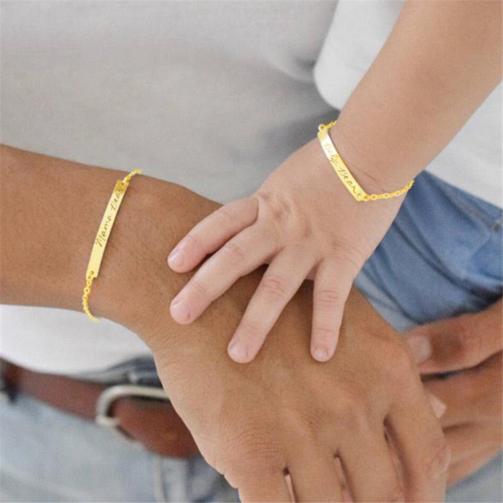 Personalized Custom 18K Gold Plated Baby Name Bracelet Stainless Steel Newborn Child Jewelry