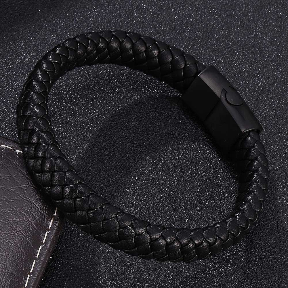 Adjustable Free Customized Engraved Medical Alert ID Leather Bracelet with Magnet Clasp,With Aid Bag, 18.5cm/20.5cm