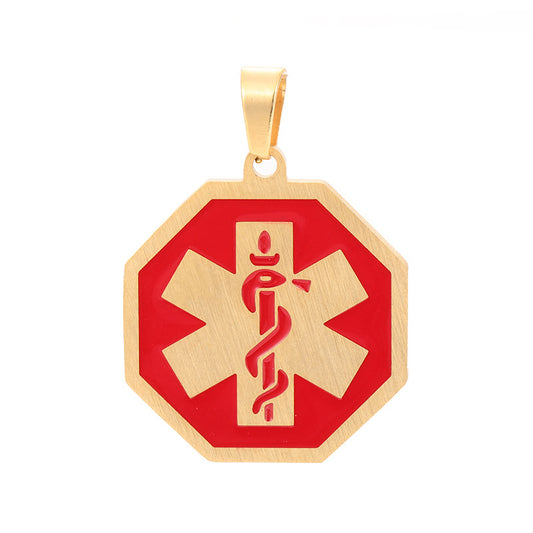 Octagon Shape Stainless Steel Personalized Medical Alert ID Necklace Pendant with Ball Chain,Gold/Silver,with Aid Bag