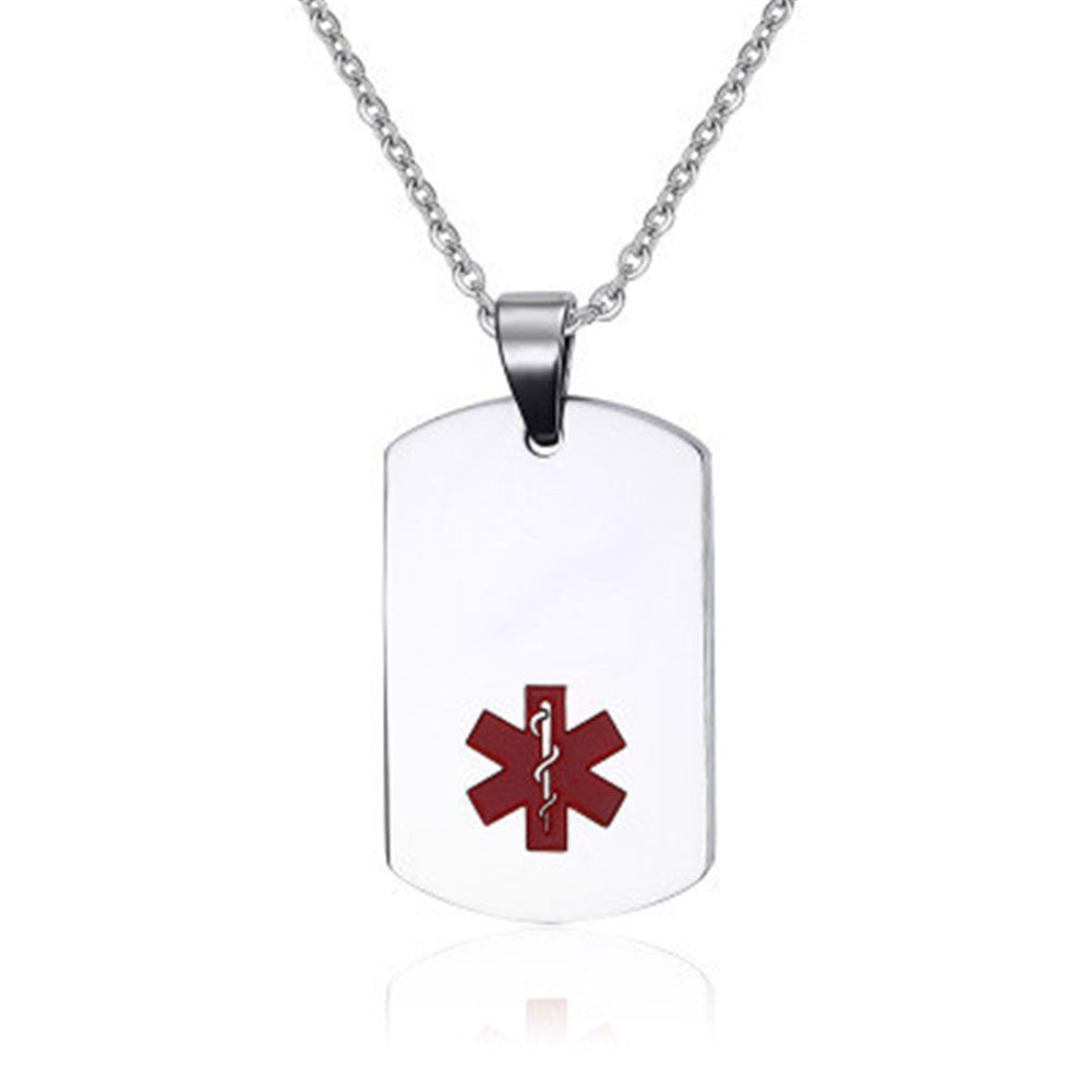 Personalized Stainless Steel Medical Alert Necklace ID Nameplate Alarm Pendant ,3 Colors,with Bag