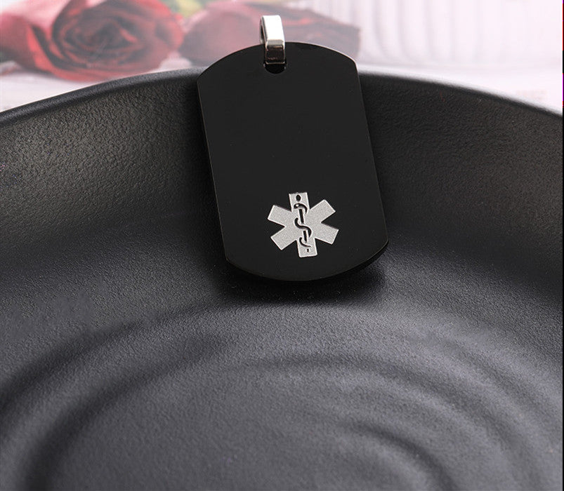 Personalized Stainless Steel Medical Alert Necklace ID Nameplate Alarm Pendant ,3 Colors,with Bag