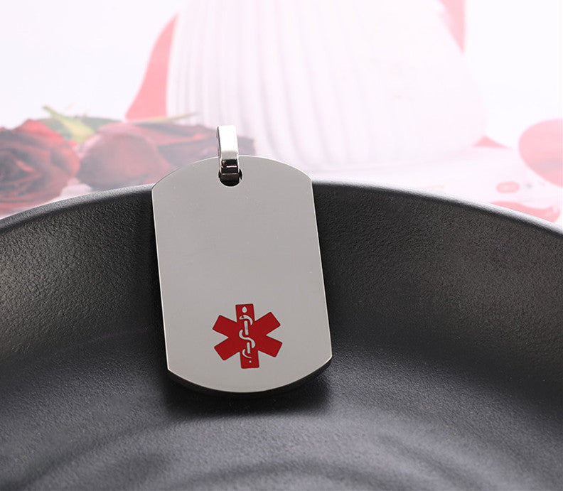 Personalized Stainless Steel Medical Alert Necklace ID Nameplate Alarm Pendant ,3 Colors,with Bag
