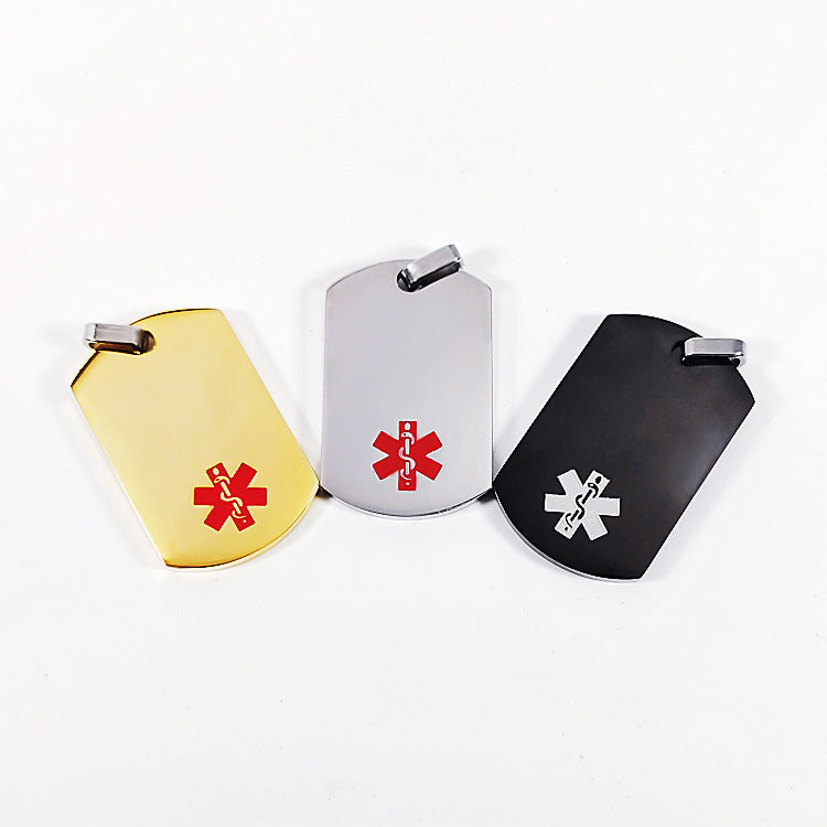 Personalized Stainless Steel Medical Alert Necklace ID Nameplate Alarm Pendant ,3 Colors,with Bag