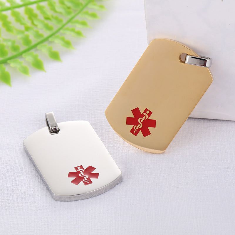 Personalized Stainless Steel Medical Alert Necklace ID Nameplate Alarm Pendant ,3 Colors,with Bag