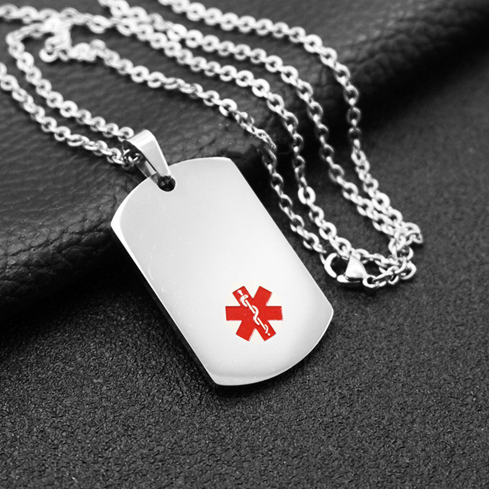 Personalized Stainless Steel Medical Alert Necklace ID Nameplate Alarm Pendant ,3 Colors,with Bag