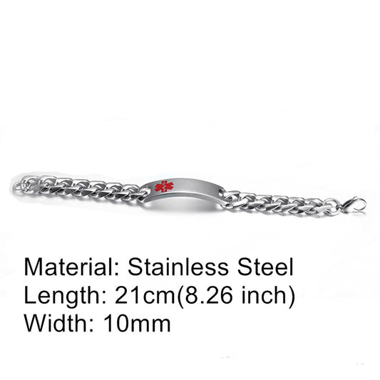 Personalized Silver Stainless Steel Medical Alert ID Cuban Bracelet Chain for Emergency with Aid Bag,8.26 inch