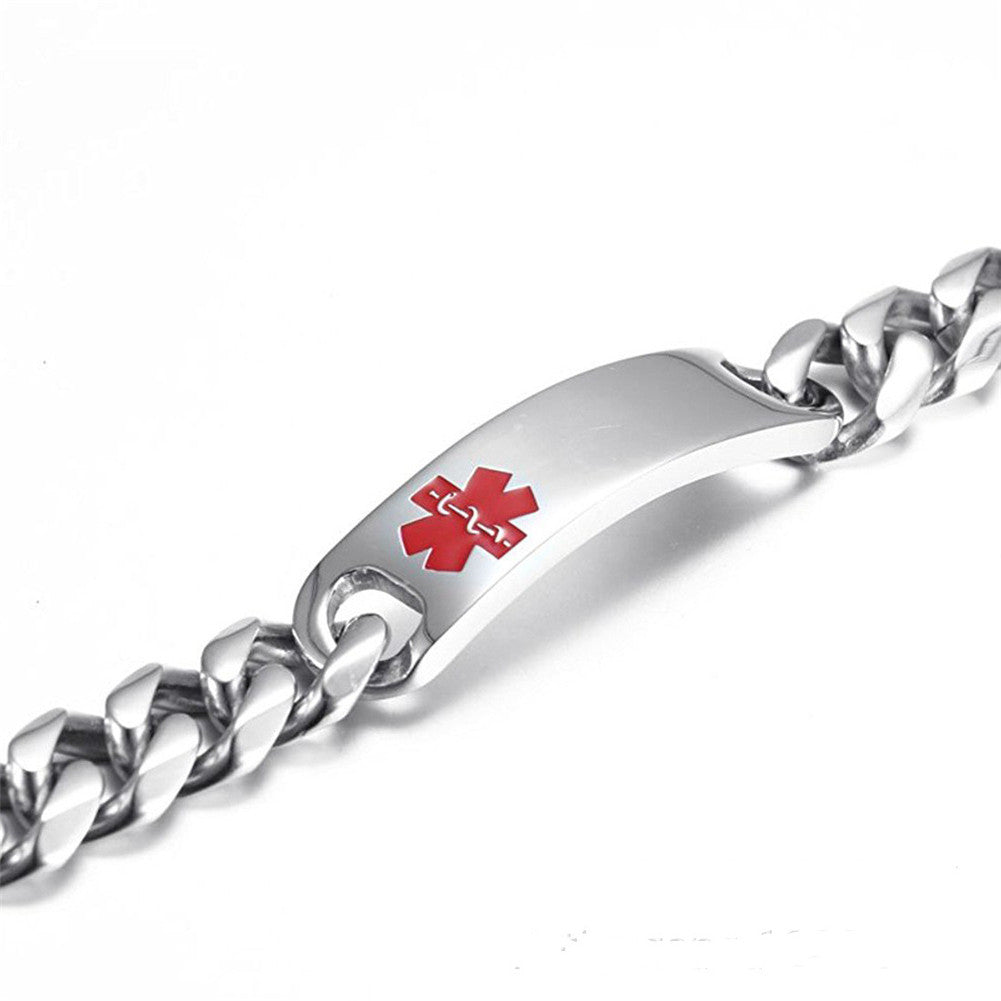 Personalized Silver Stainless Steel Medical Alert ID Cuban Bracelet Chain for Emergency with Aid Bag,8.26 inch
