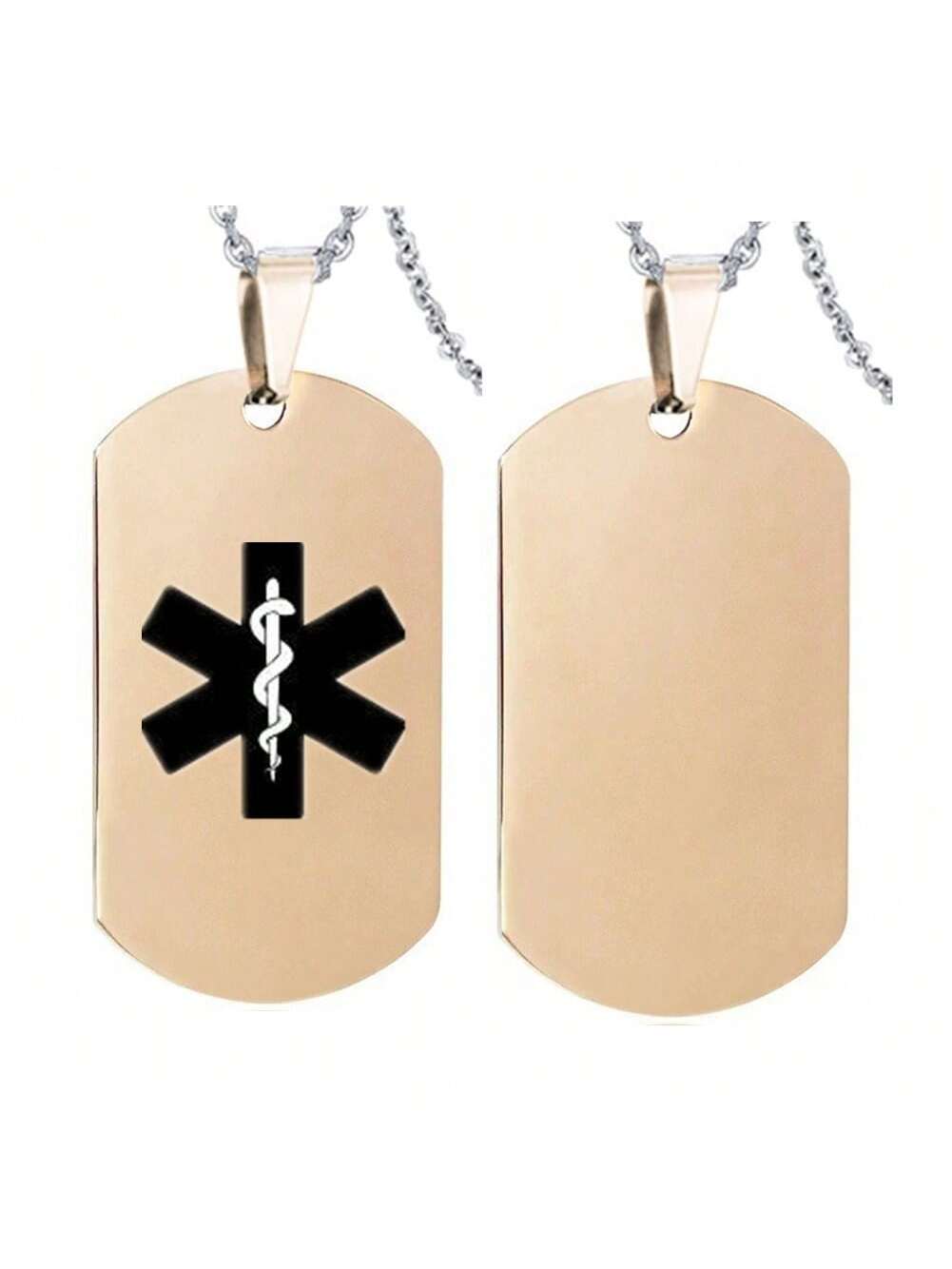 Personalized Stainless Steel Medical Alert ID Necklace Awareness Nameplate Pendant for Men Women Kids for Emergency, Black/Silver,with Aid Bag