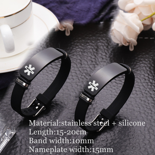 Adjustable Personalized Medical Alert Awareness Silicone Bracelet Customized ID Wristband for Emergency, with Aid Bag