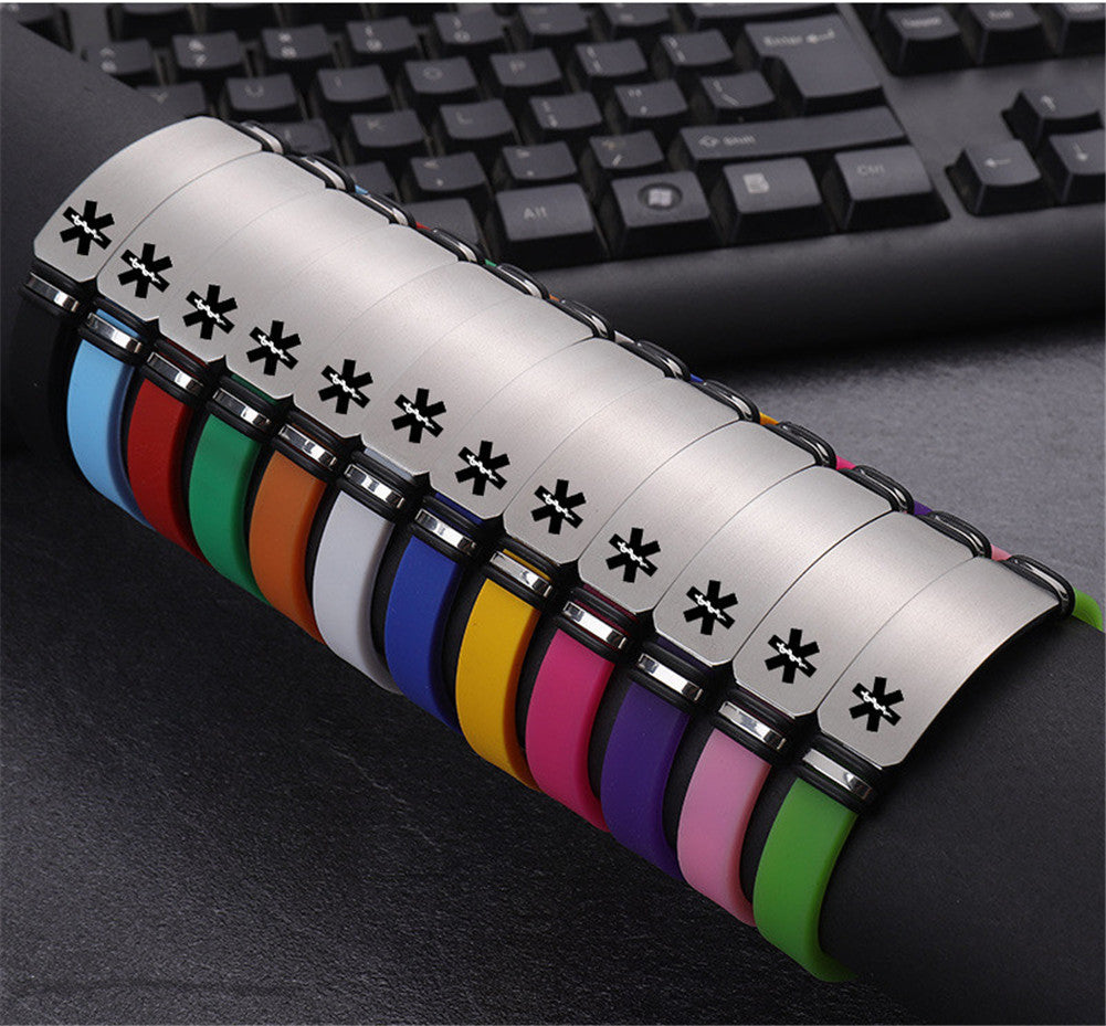 Adjustable Personalized Soft Medical Alert ID Silicone Bracelet for Adults Kid, Various Colors