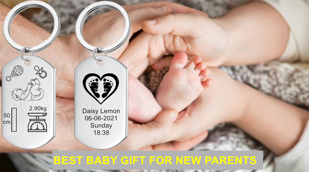 Personalized Baby Keychain Name Birth Date Weight Height Record Customized Newborn Keyring for New Mom Dad with Gift Bag