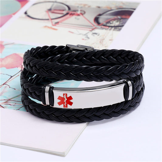Personalised Medical Alert ID Wrap Leather Bracelet , 23.6 inch ,with Aid Bag
