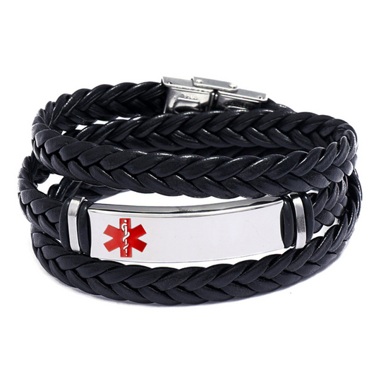 Personalised Medical Alert ID Wrap Leather Bracelet , 23.6 inch ,with Aid Bag