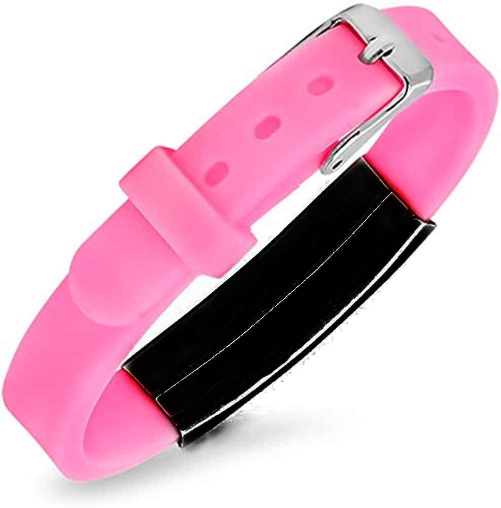 Personalized Medical Alert ID Silicone Bracelet for Kids Adults, Adjustable, Free Engraving, with Aid Bag