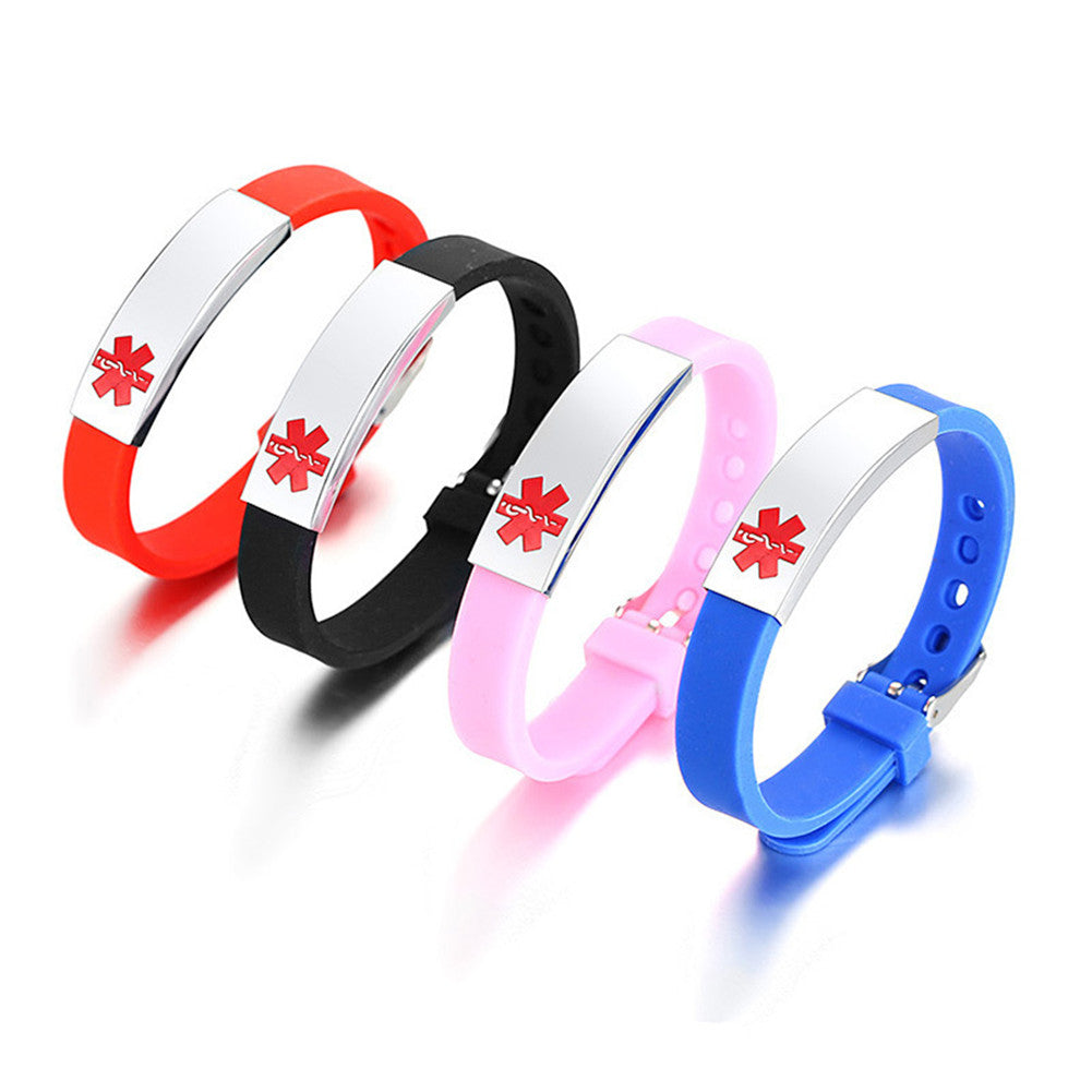 Personalized Medical Alert ID Silicone Bracelet for Kids Adults, Adjustable, Muliple Colors