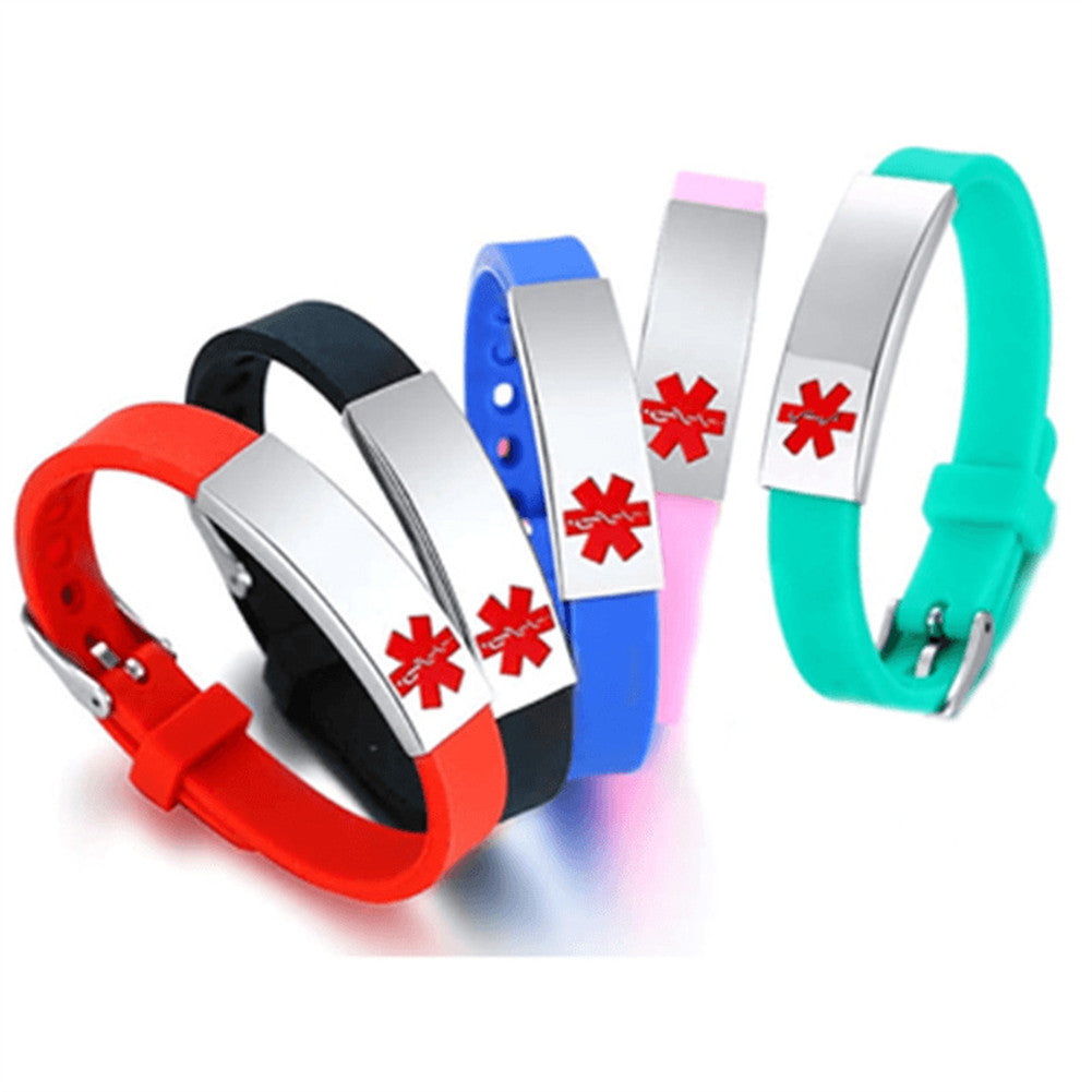 Personalized Medical Alert ID Silicone Bracelet for Kids Adults, Adjustable, Muliple Colors