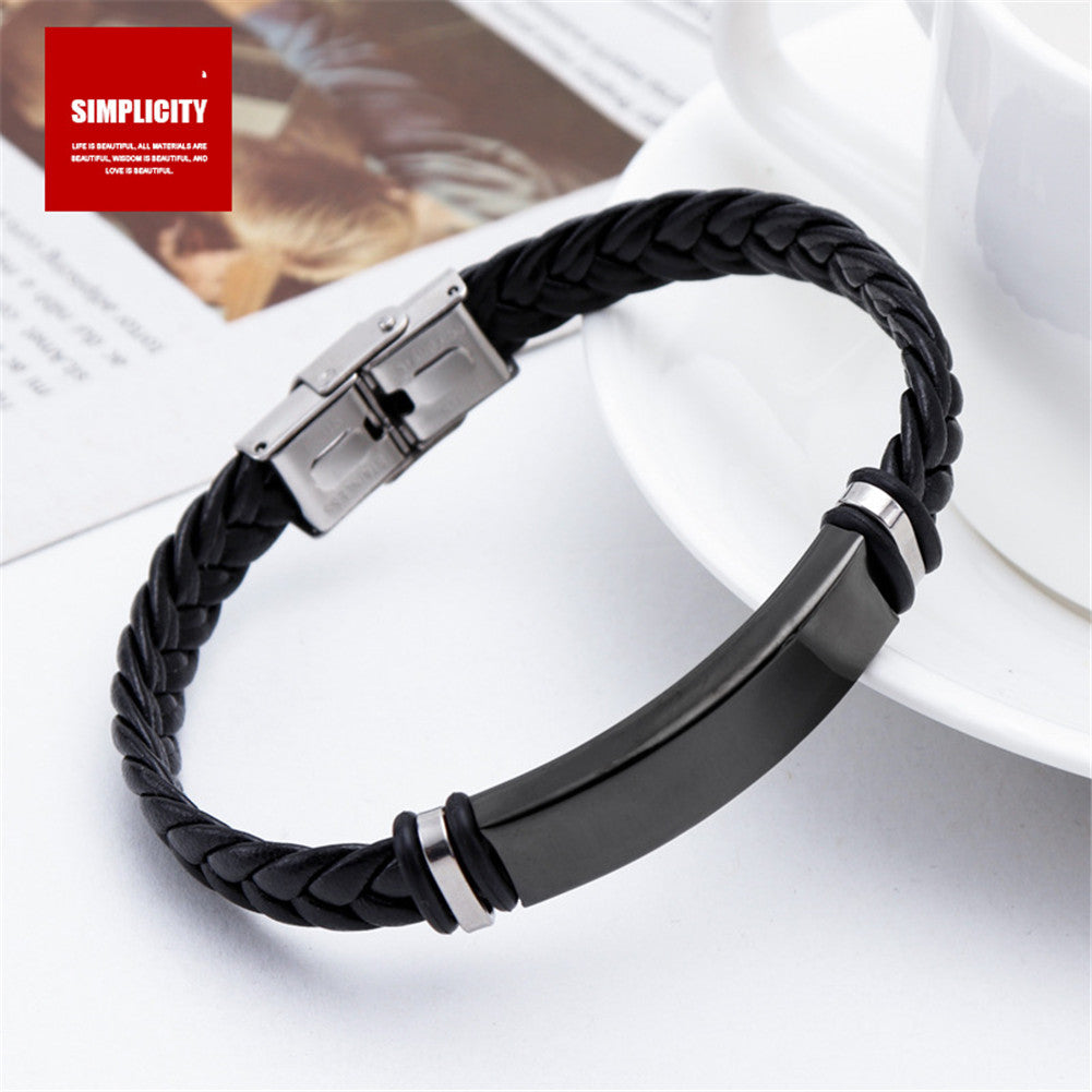 Personalized Black Medical Alert ID Leather Bracelet for Men Women,8.66 inch, with Aid Bag