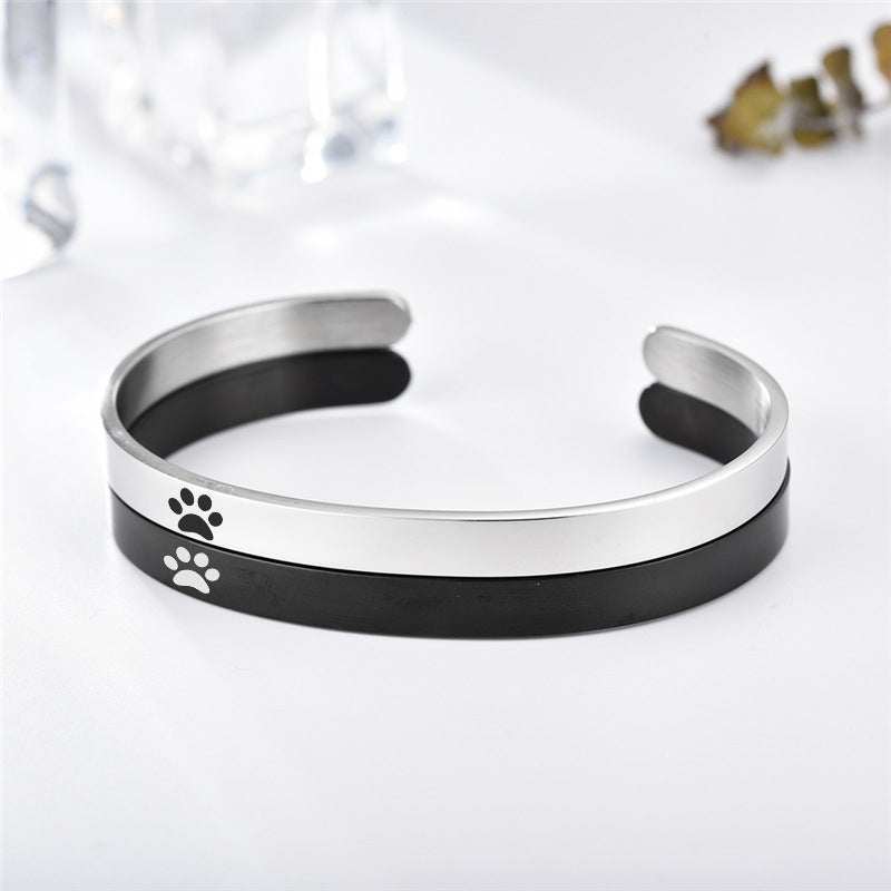 Personalized Pet Memorial Jewelry - Dog Cat's Name Date Engraved Stainless Steel Cuff Bracelet for Women Men Girls, Customized Paw Bangle, 4 Colors