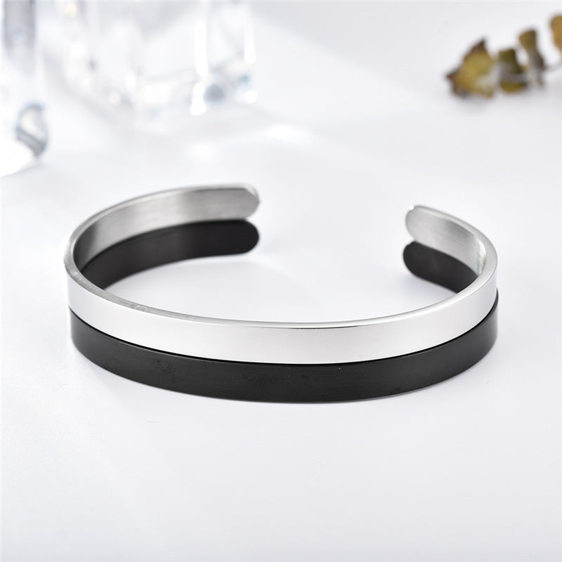 Minimalist Customized  Stainless Steel Name Message Engraved Cuff Bracelet for Girls Women Men, 4 Colors