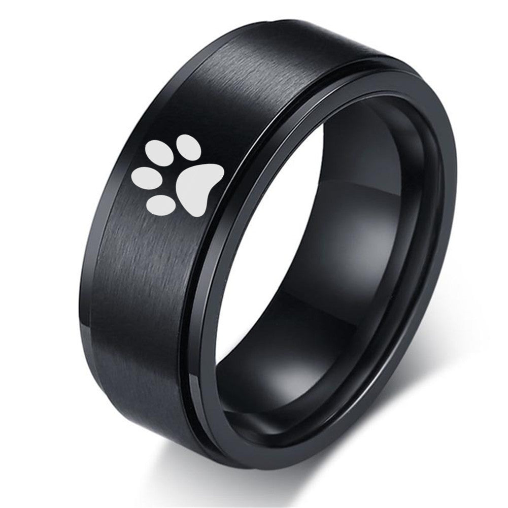 Personalized Dog Cat Name Engraved Memorial Pet Paw Spinner Ring Stainless Steel 8mm Pets Keepsake Fidget Anxiety Relief Band Ring Size7-12