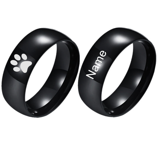 Stainless Steel Personalized Dog Cat Name Engraved Finger Ring Pet Memorial Band for Pet Lover, Size 7-12