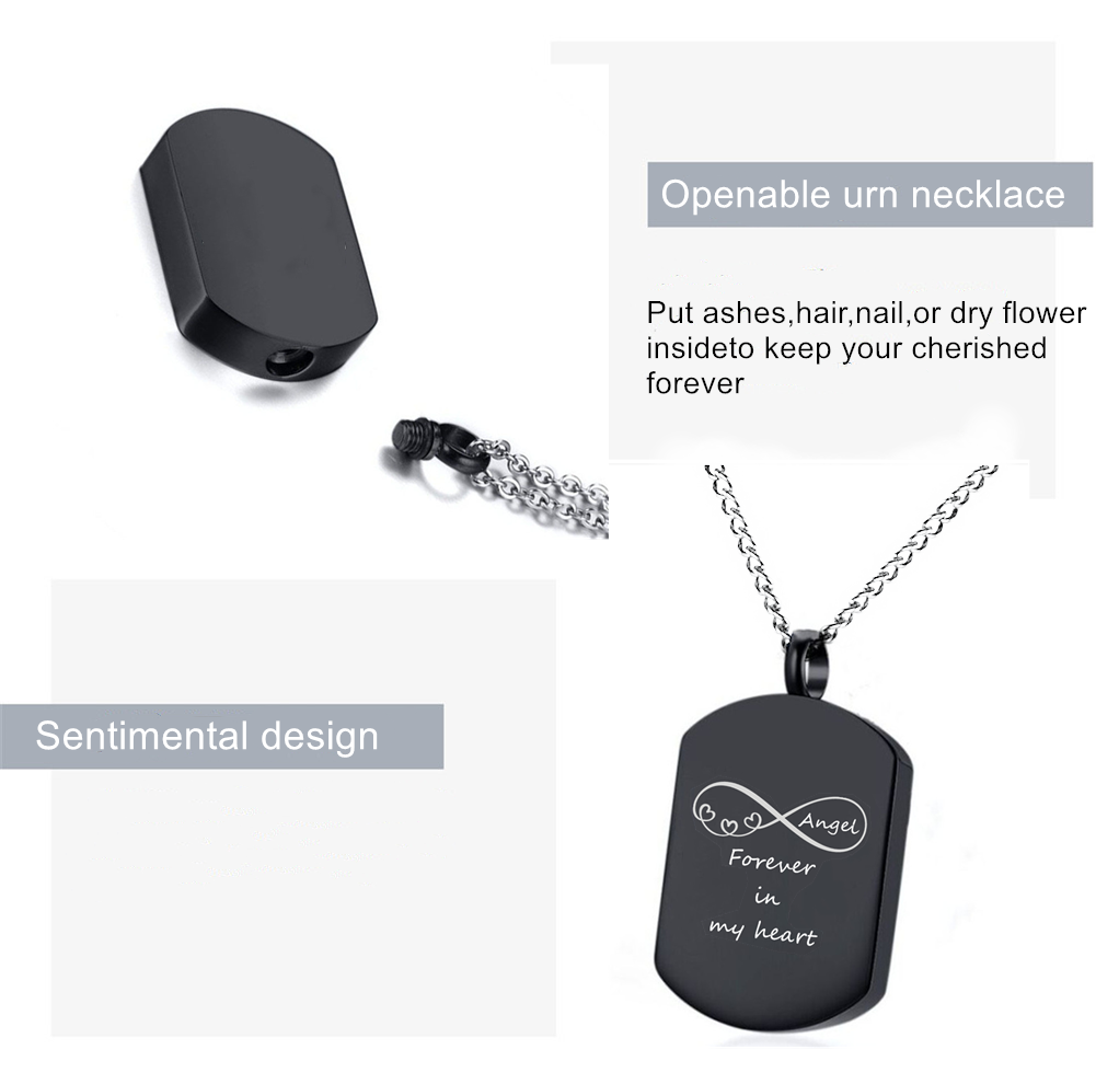 Stainless Steel Infinity Wing Cremation Urn Ashes Necklace Memorial Keepsake Pendant for Human Ashes,Black