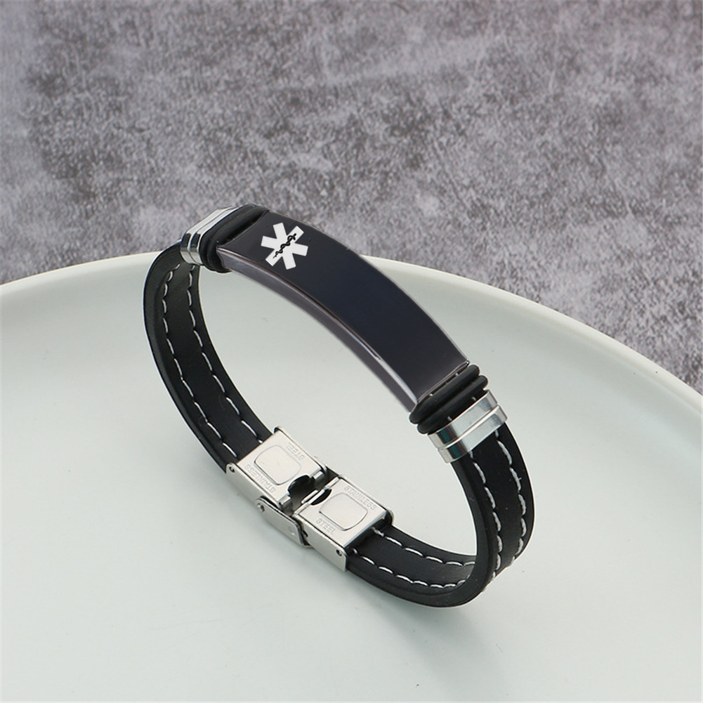 Black Silicone Medical Alert ID Bracelet Meds ICE Wristband for Emgergency, 8.26'', with Aid Bag