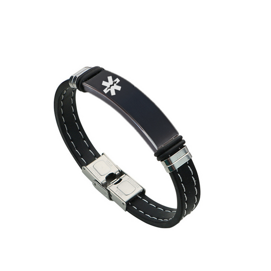Black Silicone Medical Alert ID Bracelet Meds ICE Wristband for Emgergency, 8.26'', with Aid Bag