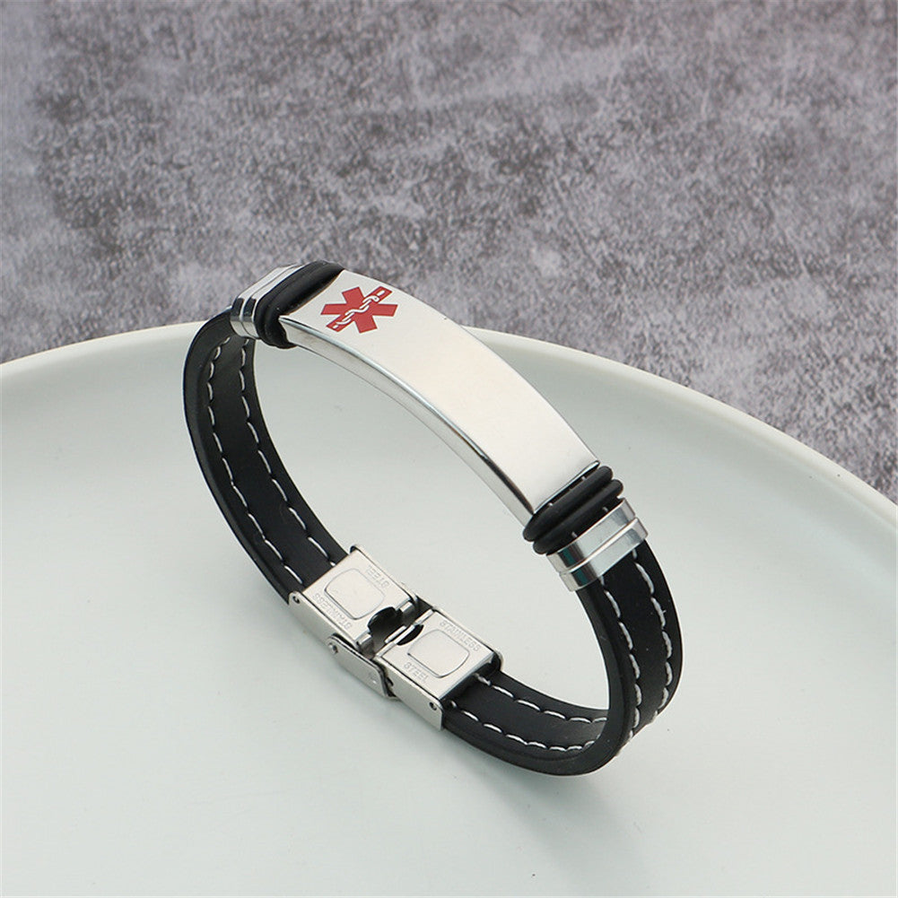 Stylish Medical Alert ID Stainless Steel Silicone Bracelet for Women Men, with Aid Bag